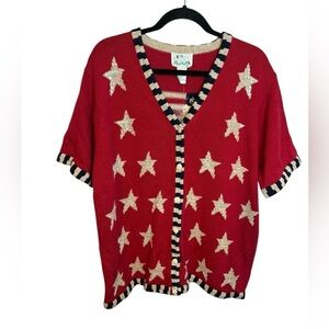 Nwt The Quacker Factory Vintage Patriotic Star and Flag Cardigan Sweater